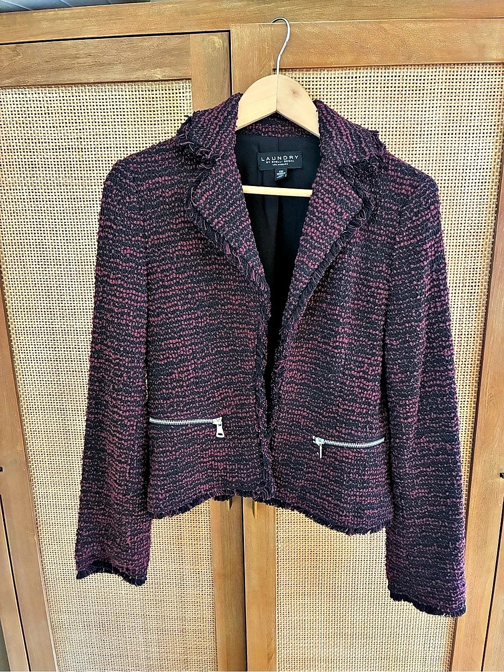 Laundry by Shelli Segal Black/Burgundy Tweed Jacket XS